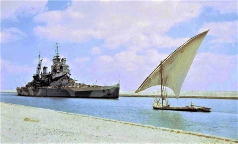 British Battleship HMS Howe Transits The Suez Canal En Route To