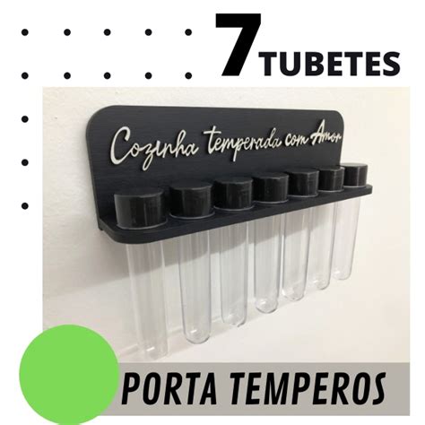 Porta Condimentos E Temperos De Cozinha Personalizado MDF 7 Tubetes