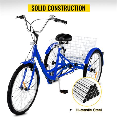 Adult Tricycle 24" 1-Speed 3 Wheel Blue Exercise Shopping Bicycle Large ...