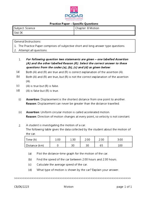 Motion - Worksheet 3 | PDF