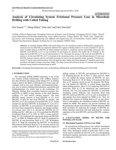 Pdf Analysis Of Circulating System Frictional Pressure Loss