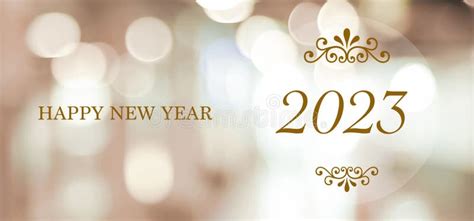 Happy New Year 2023 On Blur Abstract Bokeh Background New Year Greeting Card Banner Stock