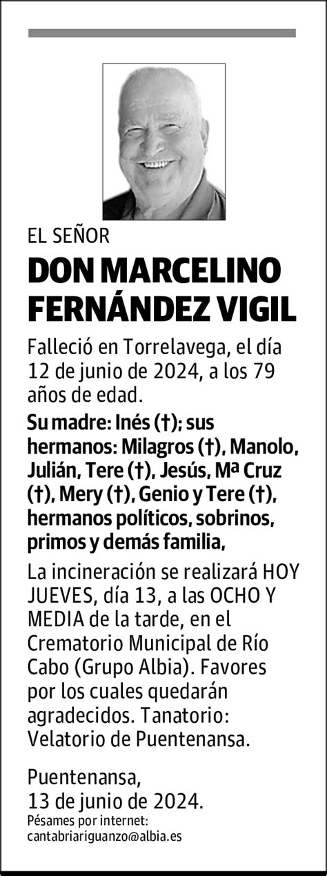 DON MARCELINO FERNÁNDEZ VIGIL Esquela El Diario Montañés