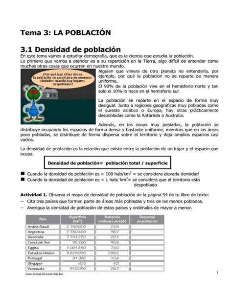 Actividades Del Tema Poblaci N