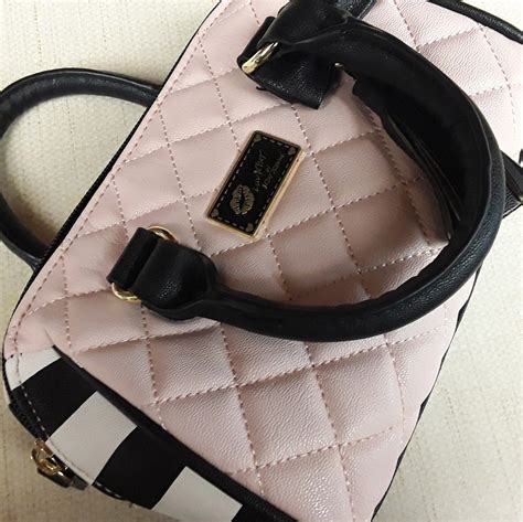 Betsey Johnson Pink Blush Quilted Stripe Bag Gem