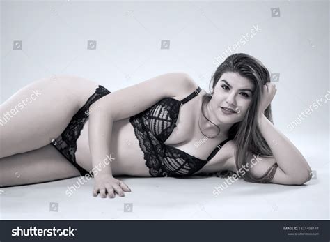 Plus Size Glamour Model Black Lingerie Stock Photo 1831498144