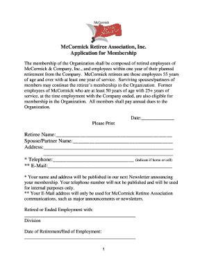 Mccormick Retiree Association Fill Online Printable Fillable Blank