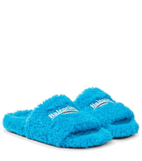 Balenciaga - Logo faux shearling slides Balenciaga