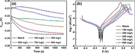 Evolution Of E Ocp With Time A And Polarization Curves B For Copper