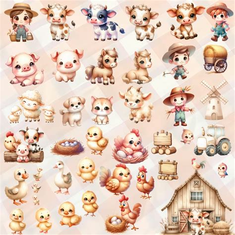 Kit Digital Fazendinha Aquarela Nude Png Art Folk Designer