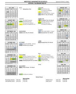 Westfield Washington schools 2022-2023 calendar