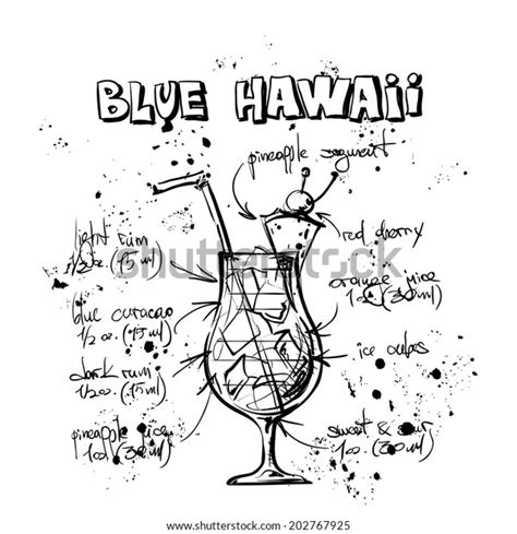 Hand Drawn Illustration Cocktail Blue Hawaii Stock Vector Royalty Free 202767925 Shutterstock