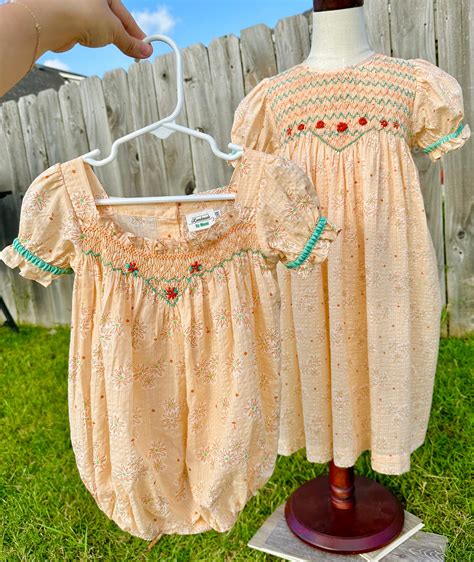 Smocked Dress Rompers Girls Puff Sleeve Smocked Dress Rompers Hand