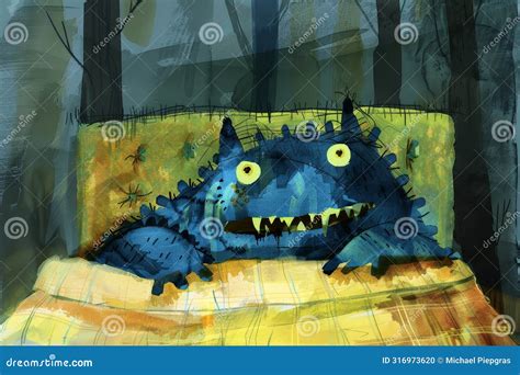 A Childs Painting of a Monster Under the Bed Stock Illustration ...