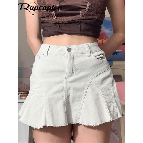 Jual Rapcopter Y2k White Patchwork Pleated Skirts Vintage Cute Summer