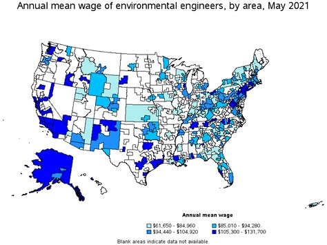 Map Of Annual Mean Wages Of Environmental Engineers By Area May