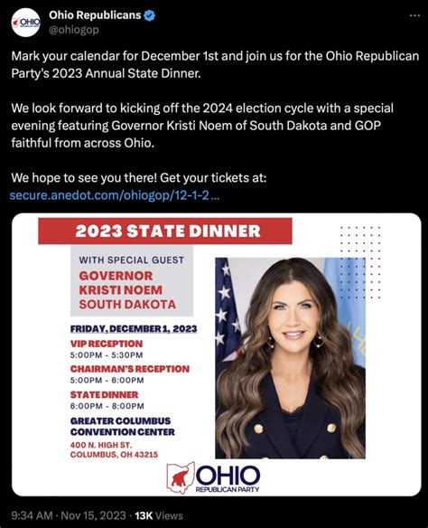 Kristi Noem Raising Money in Ohio Tonight; Ohio GOP Teen Web Noisemaker Prefers Local Talent ...