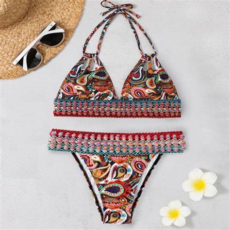 Herrnalise Women S Swimwear Boho Chic High Stretch Geometric Bikini Set