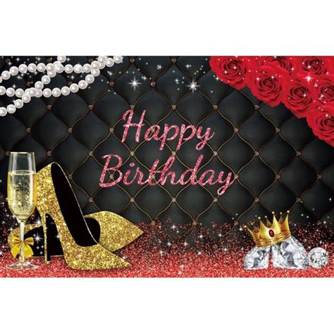 Happy Birthday Backdrop Gold Balloons High Heels Diamonds Party Decor Women Portrait Customized