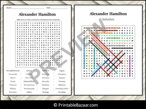 Alexander Hamilton Word Search Puzzle Worksheet Activity Teaching