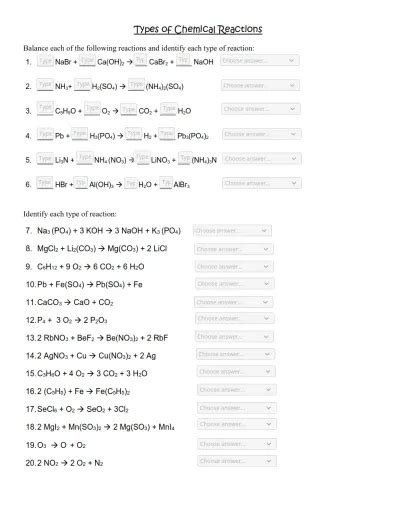 Types Of Reactions Worksheet Interactive Worksheet Edform Worksheets Library
