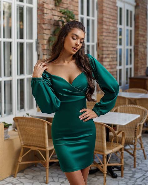 Satin Wrap Bust Sleeve Pencil Mini Dress Long Sleeves Satin Etsy