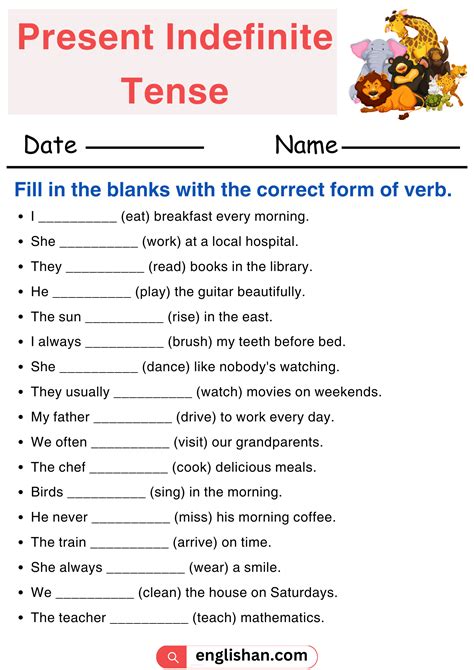 Present Indefinite Tense Worksheets And Exercises Englishan