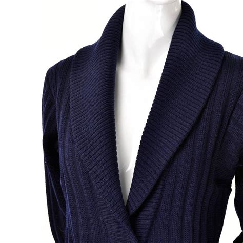 Ysl Yves Saint Laurent 1970s Navy Blue Wool Cardigan Sweater With Shawl