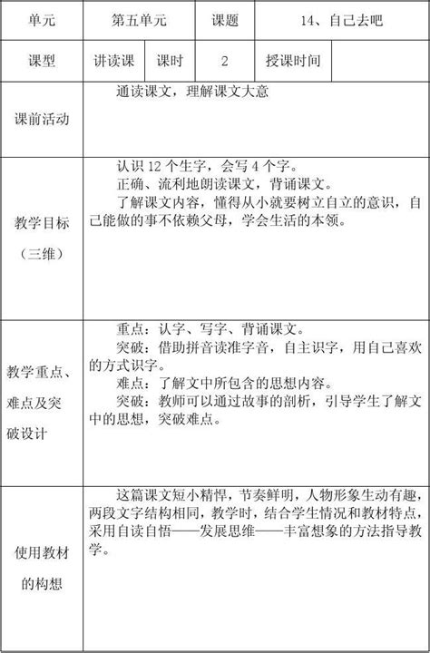 教案格式模板word文档免费下载文档大全