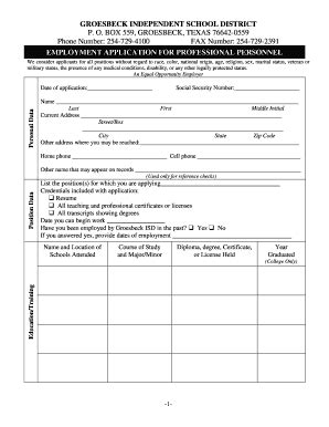 Fillable Online Application Packet For Groesbeck High School Principal