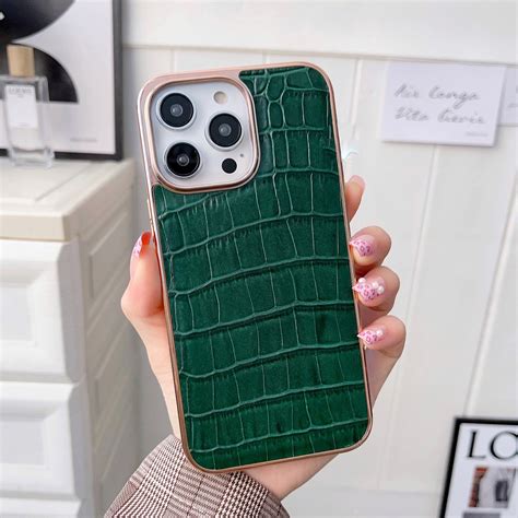 For iPhone 14 Plus Nano Electroplating Crocodile Texture Genuine