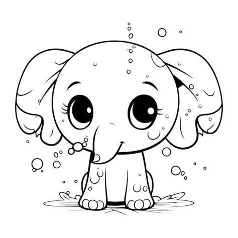 Esquema De Página Para Colorear De Lindo Elefante De Dibujos Animados Con Burbujas Vector Premium