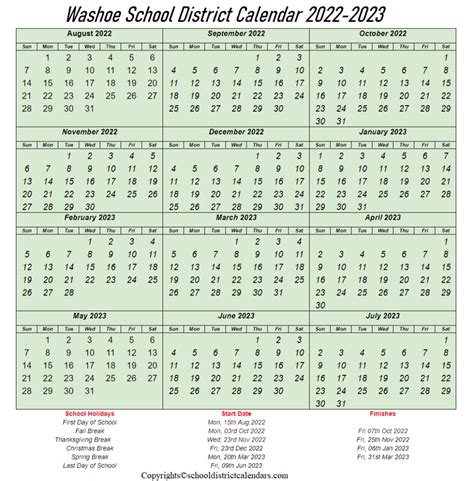 Washoe County School District Proposed Calendar 2022-23 | School ...