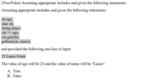 Solved True False Assuming Appropriate Includes And Given Chegg