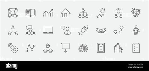 Set Of Team Work Related Vector Line Icons Contains Such Icons As