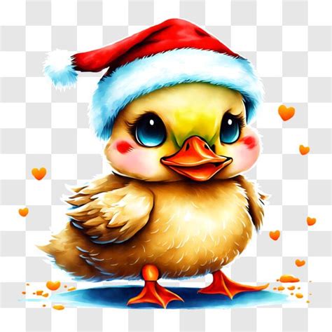 Baixe Pato de desenho animado chapéu de Papai Noel e corações PNGs