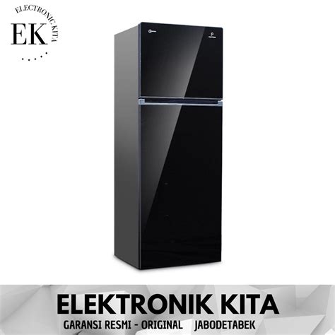 Jual KULKAS POLYTRON 2 PINTU 220 L HITAM INVERTER TEMPERED GLASS KACA