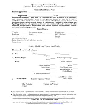 Fillable Online Qcc Cuny Compliance Office Applicant Identification