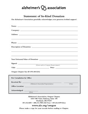 Fillable Online Alz Statement Of In Kind Donation Alzheimers