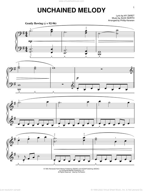 Zaret Unchained Melody Easy Sheet Music For Piano Solo PDF