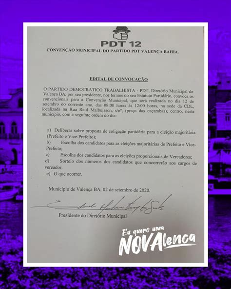 EDITAL DE CONVOCAÇÃO CONVENÇÃO MUNICIPAL DO PDT VALENÇA Blog do