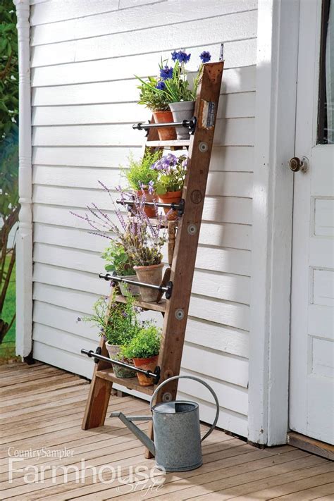 Farmhouse Shelf Ladder With Wire Baskets Farmhouse Shelf Ladder With