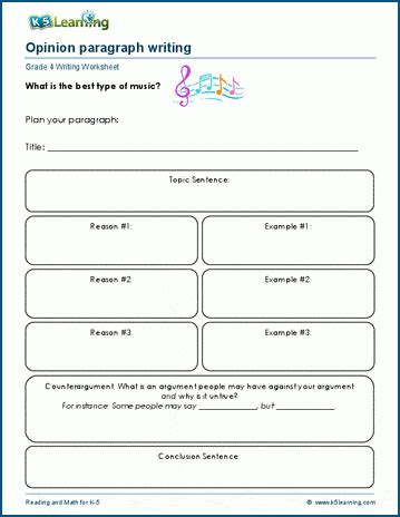 Writing Opinion Paragraphs Worksheets K Learning