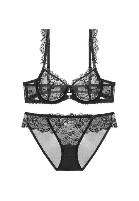 ZITIQUE Women S Non Padded Lace Lingerie Set Bra And Panty Black