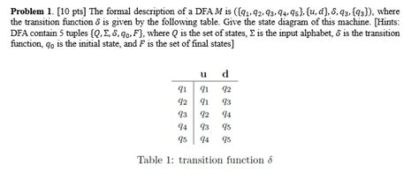 Solved Problem 1 10 Pts The Formal Description Of A DFA M Chegg