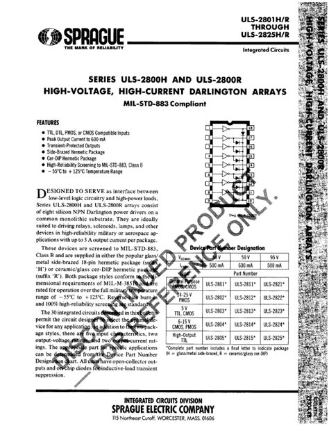 Uls Datasheet High Voltage High Current Darlington Arrays