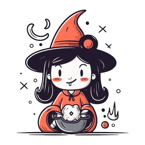 Premium Vector Cute Witch With A Pot Of Magic Potion Vector Illustration