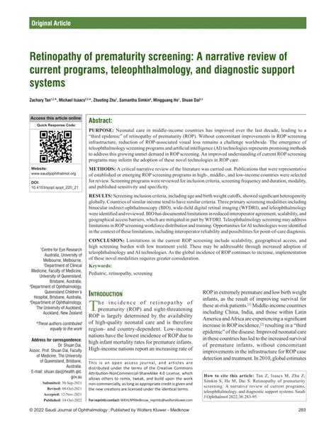 Pdf Retinopathy Of Prematurity Screening A Narrative Review Of