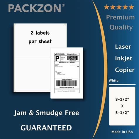 200 Half Sheet Self Adhesive Shipping Labels For Laser Inkjet