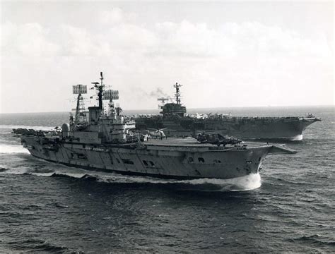 Hms Ark Royal R Audacious Class Aircraft Carrier Operating With Uss